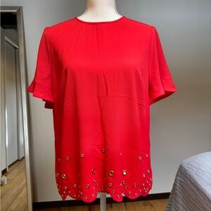 Coral Red Embellished Women's Top
